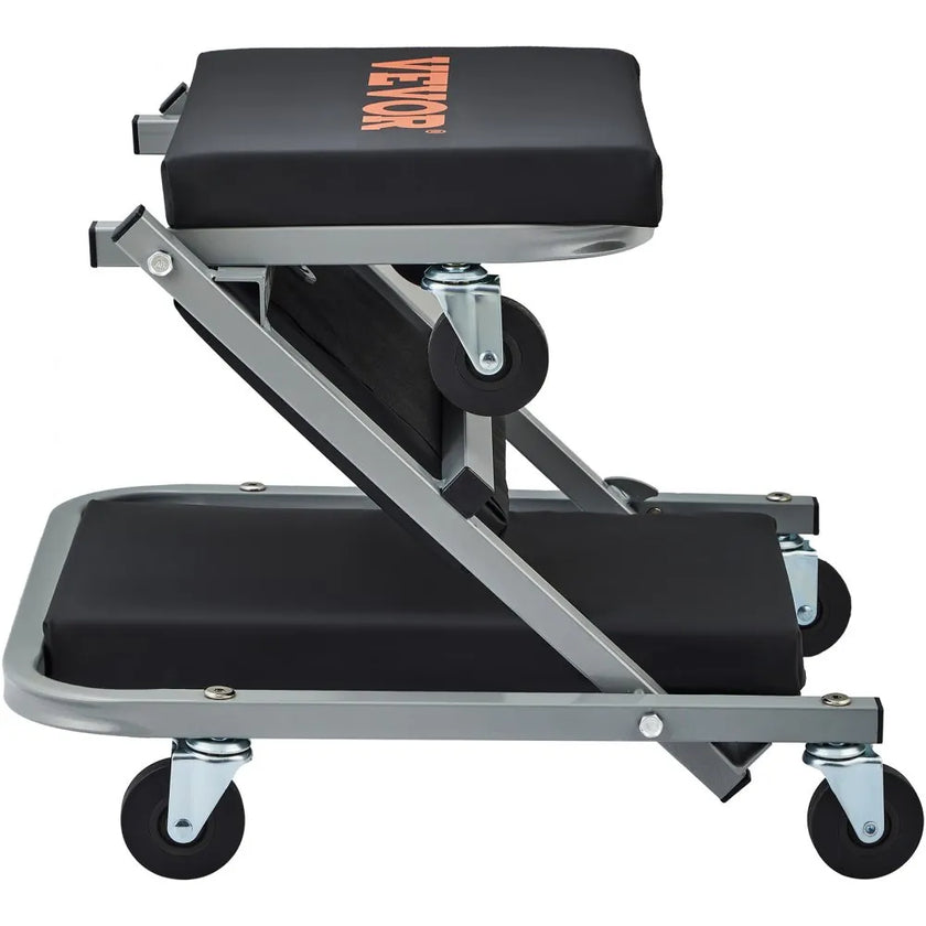 VEVOR Z-Creeper Seat, 2 in 1 Rolling Folding Car Creeper/Stool, 300 lbs Capacity Mechanic Creeper, Low Profile Creeper with 6 pcs Wheels for Garage, Shop, Auto Repair, Lay Down or Sit, Black