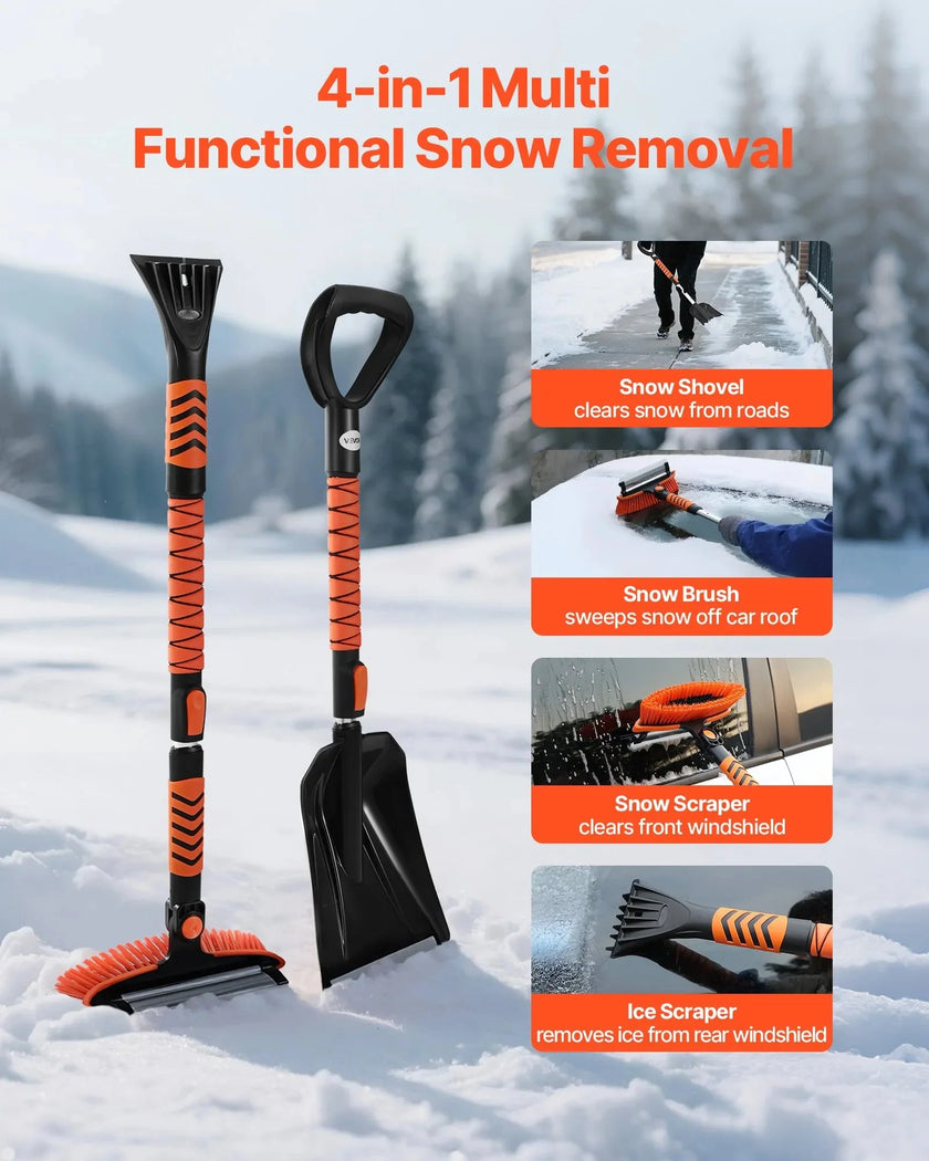 VEVOR Snow Shovel and Snow Brush, 42 in Extendable Snows Broom & Ice Scraper with 180° Pivoting Brush Head, Non-Slip Grip, Portable Winter Snows Removal Tools for Cars Trucks SUVs Vehicle