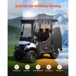 Golf Cart Cover for 2 & 2+2 Passenger Carts, Full Enclosure 600D Waterproof Oxford Fabric Cover with Clear PVC Windshield, Roll-Up Doors & Windproof Straps