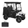 Golf Cart Cover for 2 & 2+2 Passenger Carts, Full Enclosure 600D Waterproof Oxford Fabric Cover with Clear PVC Windshield, Roll-Up Doors & Windproof Straps