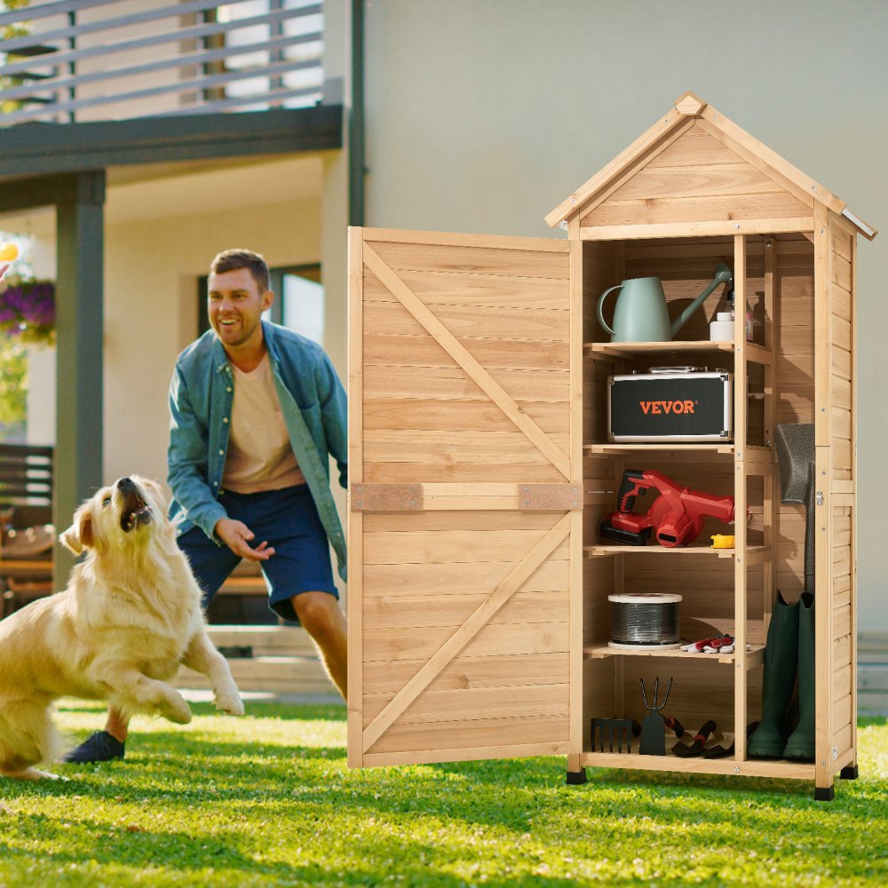 VEVOR Outdoor Wooden Storage Shed Waterproof Garden Tool Shed 28x63 inch