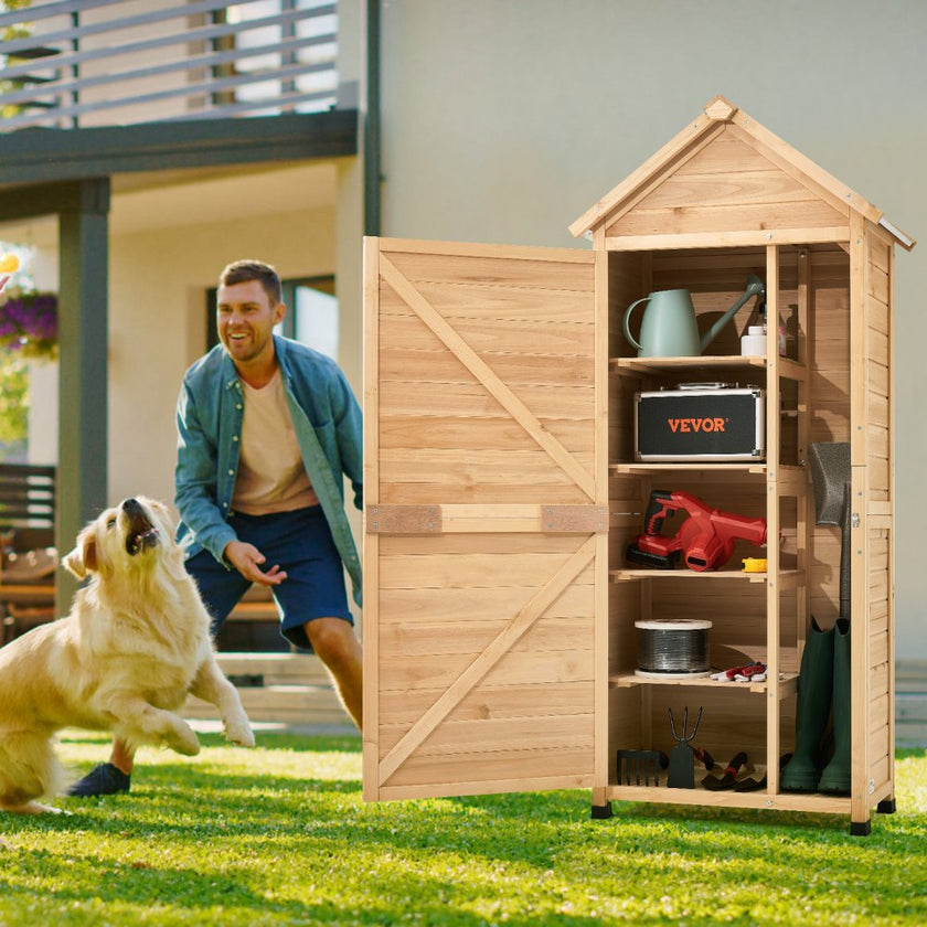 VEVOR Outdoor Wooden Storage Shed Waterproof Garden Tool Shed 28x63 inch