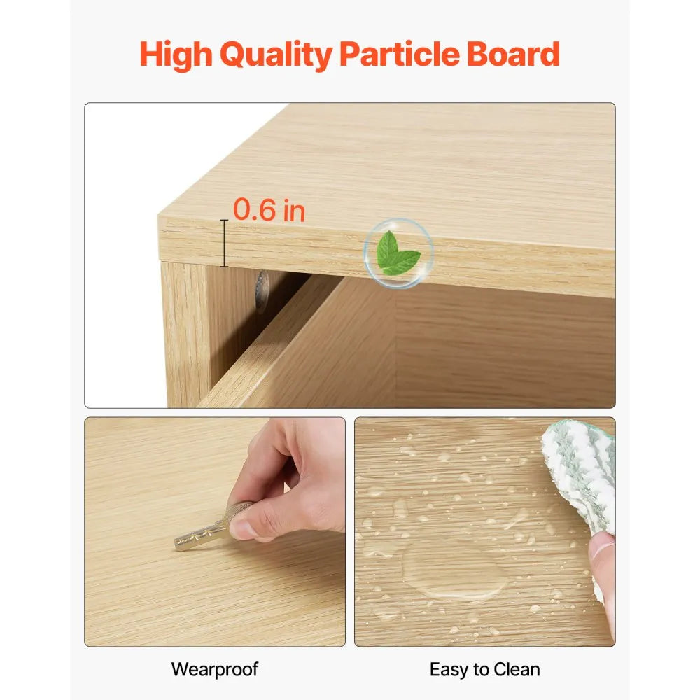 6 Drawer Dresser, Modern Wooden Storage Chest with Metal Handles & Anti-Tip Device, Light Wood