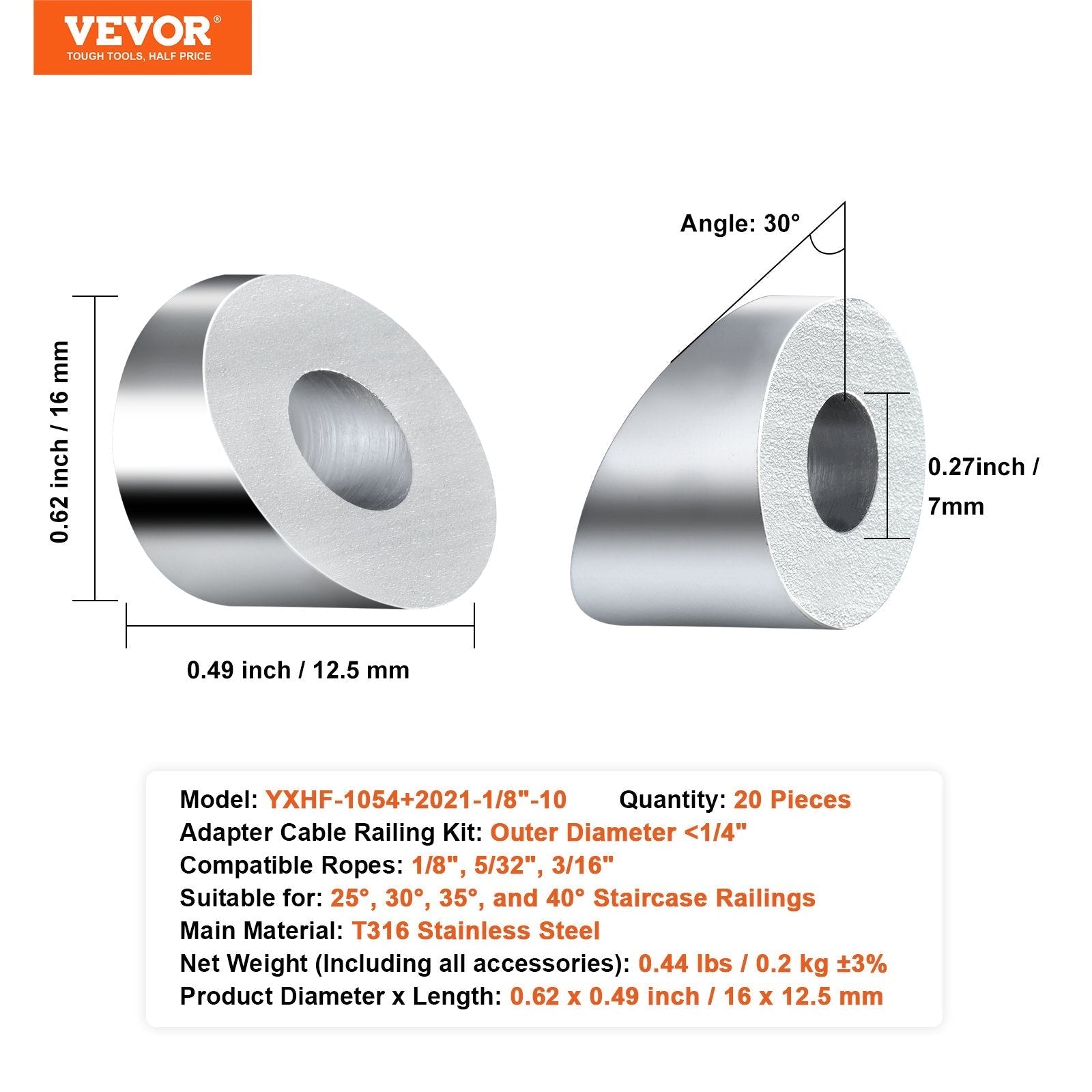 VEVOR 20Pack Cable Railing Kit 1/8