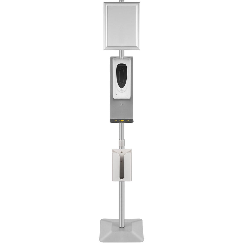 VEVOR Automatic Hand Dispenser with Stand, Infrared Sensing Sanitizing Station with Signboard & Tissue Box, 1000 mL Hand Sanitizer Dispenser, 55''-63'' H Hand Sanitizer Stand for Home & Public Areas