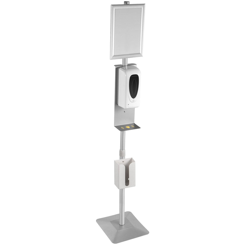 VEVOR Automatic Hand Dispenser with Stand, Infrared Sensing Sanitizing Station with Signboard & Tissue Box, 1000 mL Hand Sanitizer Dispenser, 55''-63'' H Hand Sanitizer Stand for Home & Public Areas