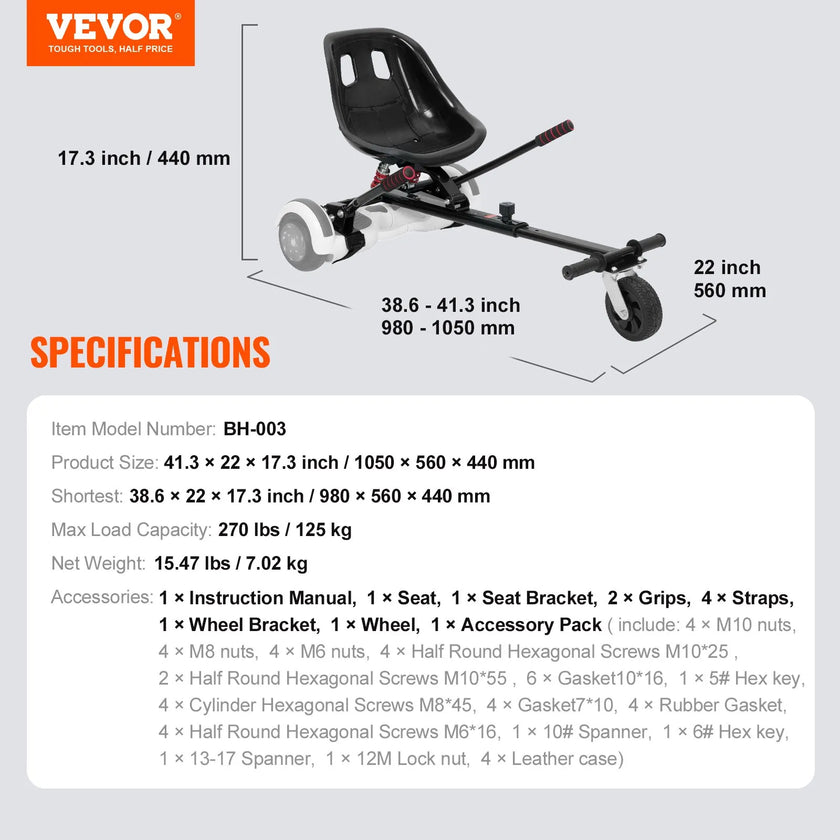 VEVOR Hoverboard Seat Attachment, for 6.5