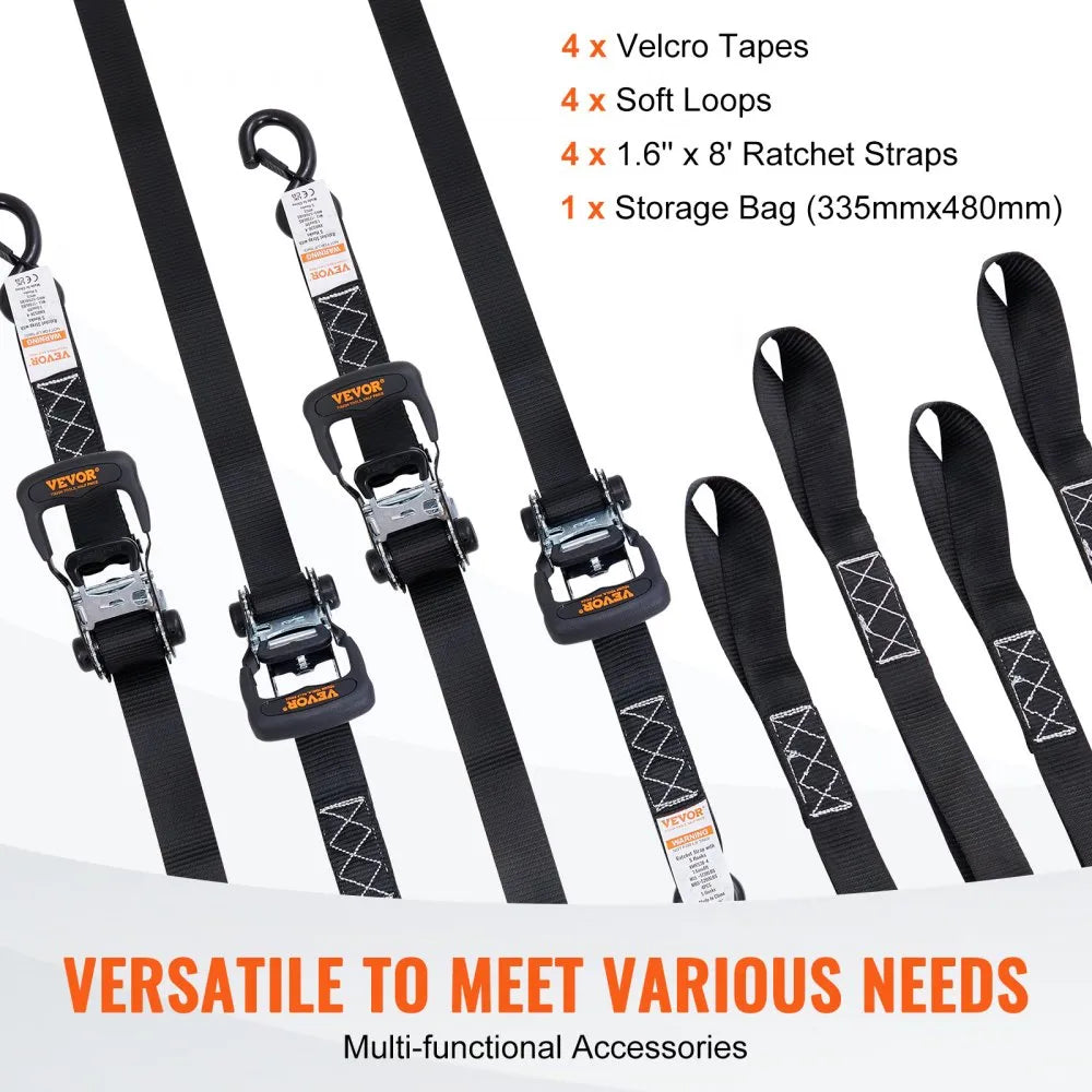 VEVOR Ratchet Tie Down Straps (4PK), 5208 lb Max Break Strength, Includes 4 Premium 1.6