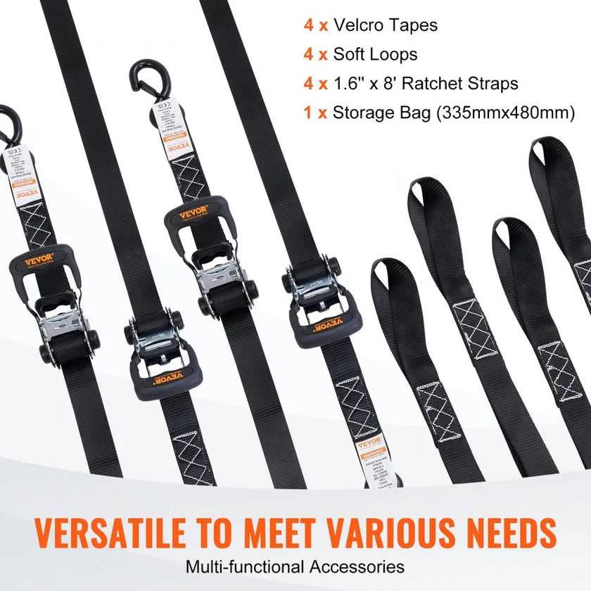 VEVOR Ratchet Tie Down Straps (4PK), 5208 lb Max Break Strength, Includes 4 Premium 1.6