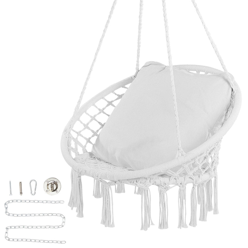 VEVOR Hammock Swinging Chair Macramé Hanging Chair with Cushion Indoor & Outdoor