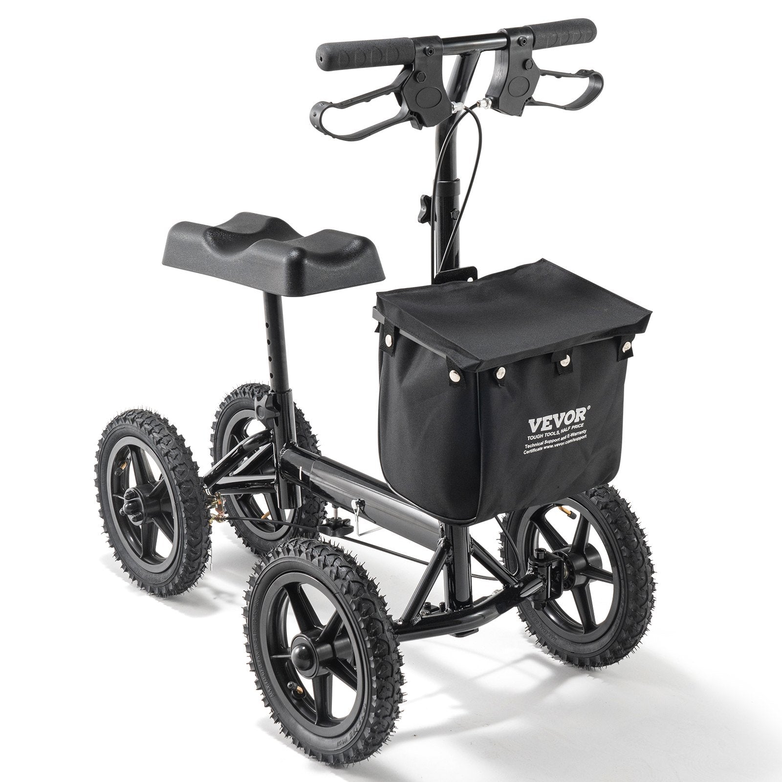 VEVOR Folding Knee Scooter, Aluminum Steerable Knee Walker with Height-Adjustable Handlebar & Knee Pad, 12