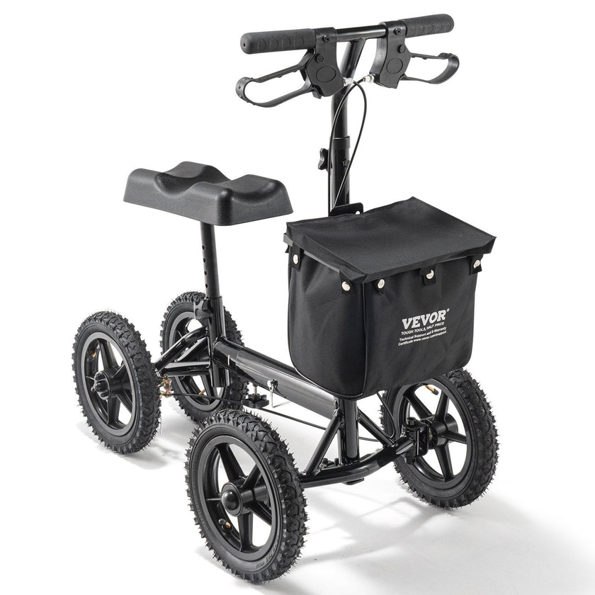 VEVOR Folding Knee Scooter, Aluminum Steerable Knee Walker with Height-Adjustable Handlebar & Knee Pad, 12