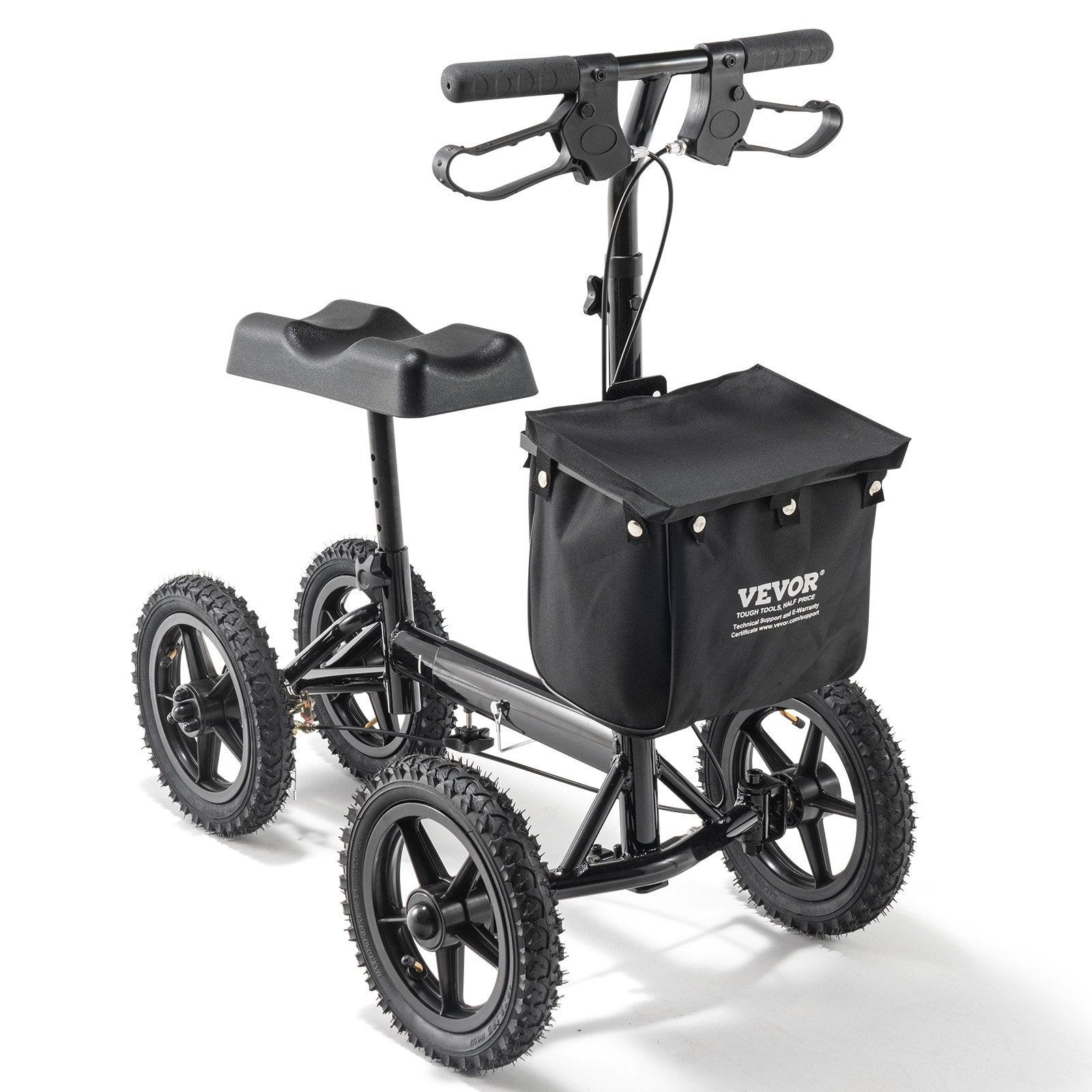 VEVOR Folding Knee Scooter, Aluminum Steerable Knee Walker with Height-Adjustable Handlebar & Knee Pad, 12