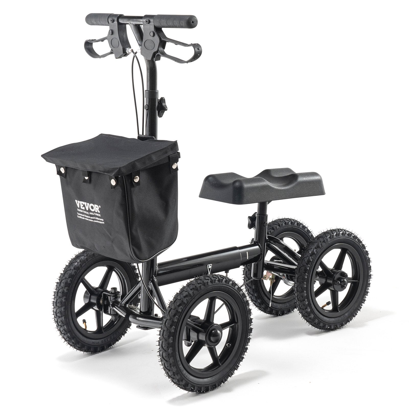 VEVOR Folding Knee Scooter, Aluminum Steerable Knee Walker with Height-Adjustable Handlebar & Knee Pad, 12