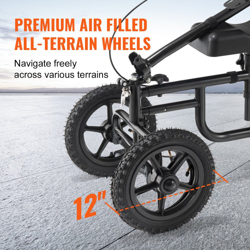 VEVOR Folding Knee Scooter, Carbon Steel Steerable Knee Walker with Height-Adjustable Handlebar & Knee Pad, 12