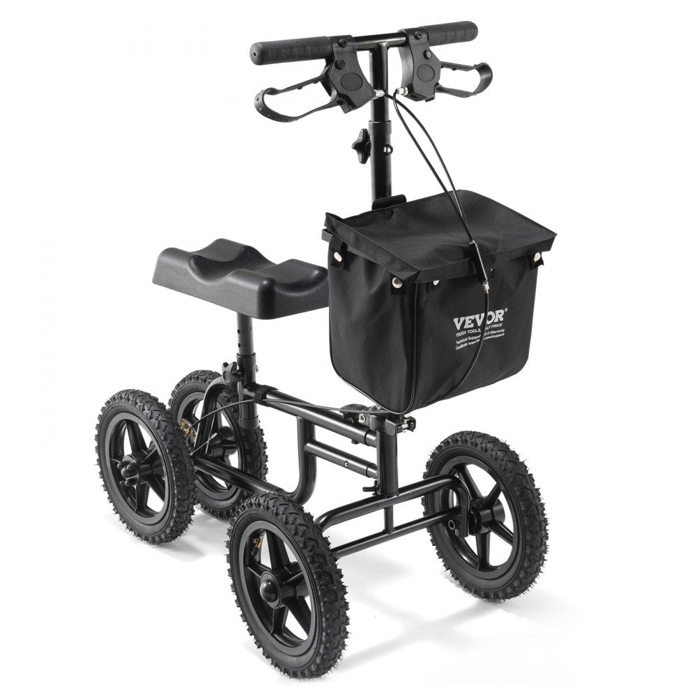 VEVOR Folding Knee Scooter, Carbon Steel Steerable Knee Walker with Height-Adjustable Handlebar & Knee Pad, 12