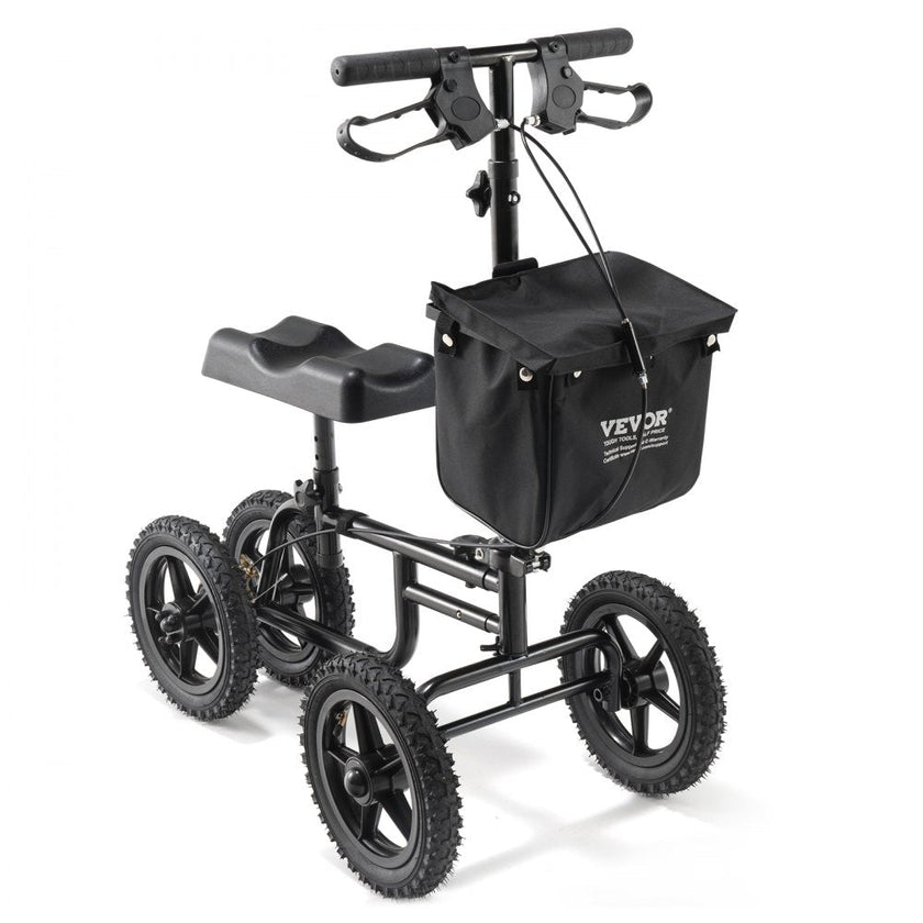 VEVOR Folding Knee Scooter, Carbon Steel Steerable Knee Walker with Height-Adjustable Handlebar & Knee Pad, 12