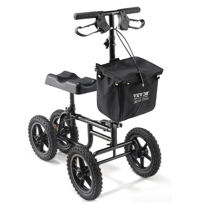 VEVOR Folding Knee Scooter, Carbon Steel Steerable Knee Walker with Height-Adjustable Handlebar & Knee Pad, 12
