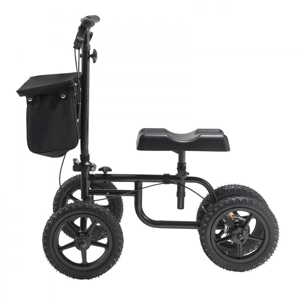VEVOR Folding Knee Scooter, Carbon Steel Steerable Knee Walker with Height-Adjustable Handlebar & Knee Pad, 12