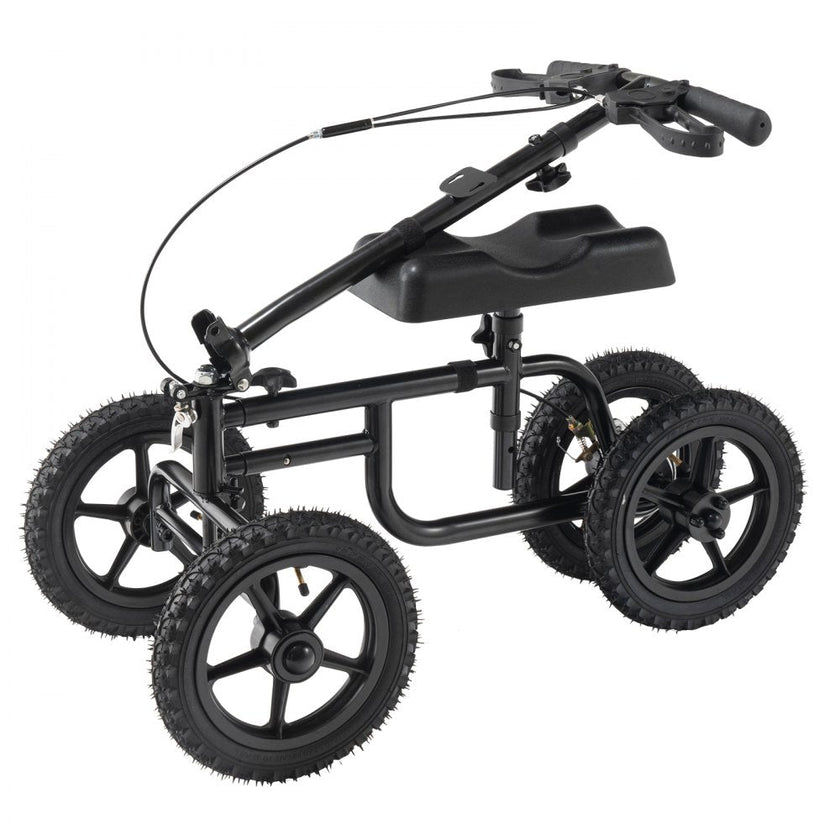 VEVOR Folding Knee Scooter, Carbon Steel Steerable Knee Walker with Height-Adjustable Handlebar & Knee Pad, 12