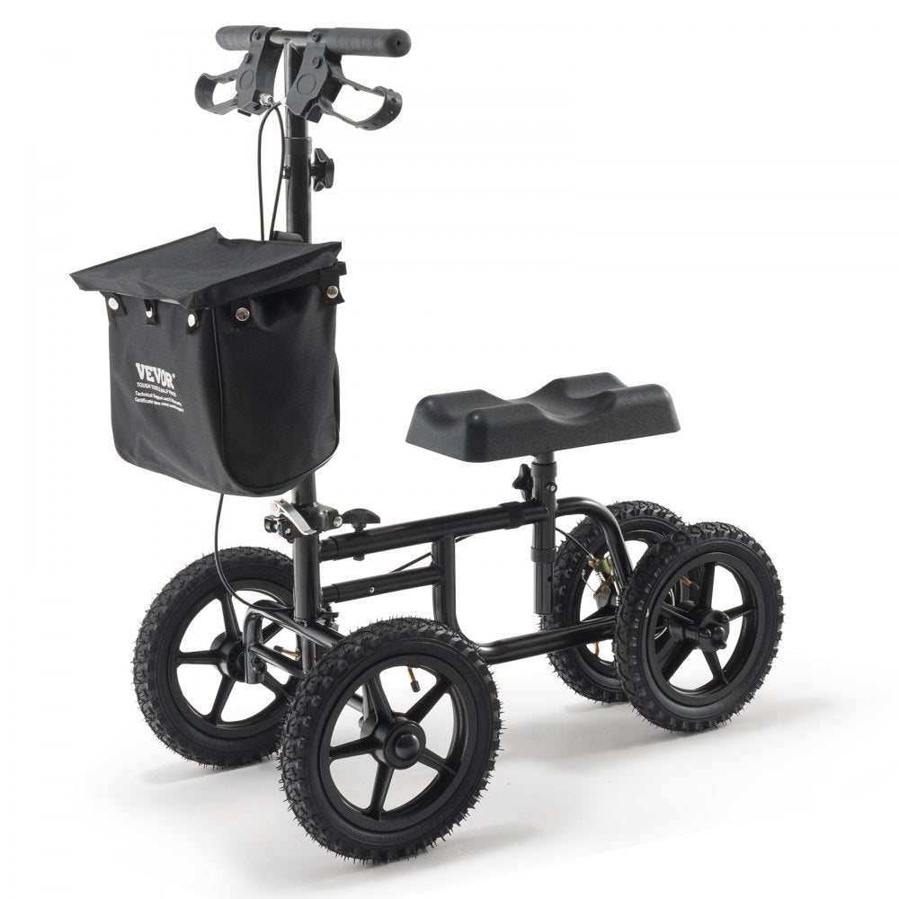 VEVOR Folding Knee Scooter, Carbon Steel Steerable Knee Walker with Height-Adjustable Handlebar & Knee Pad, 12