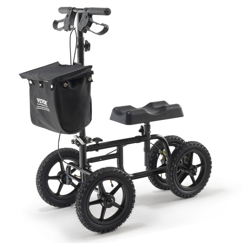 VEVOR Folding Knee Scooter, Carbon Steel Steerable Knee Walker with Height-Adjustable Handlebar & Knee Pad, 12