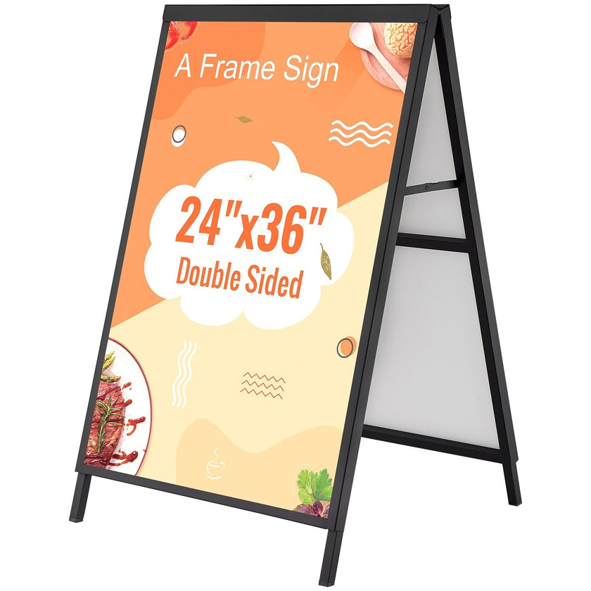 VEVOR A Frame Sidewalk Sign, 24x36 Inch Heavy Duty Slide-in Signboard Holder, Double-Sided Folding Sandwich Board Signs, Steel Pavement Sign Poster for Outdoor Business Street Advertising (Frame only)