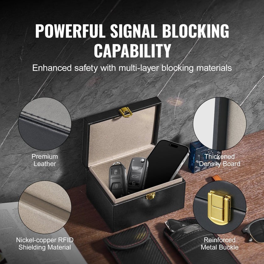 VEVOR Faraday Box Signal Blocking Holder for 5~8 Car Keys with 2 Key Bags Black