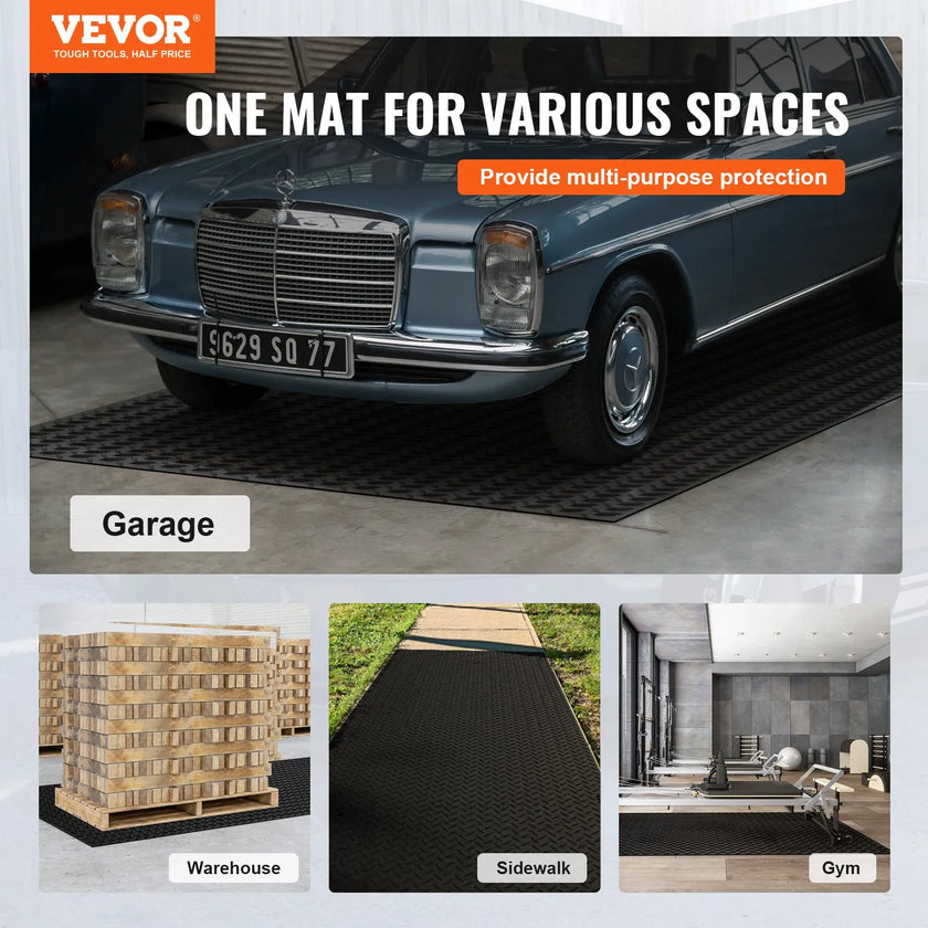 VEVOR Diamond-Plate Rubber Flooring Roll, 3 mm x 4 ft x 15 ft Garage Floor Mat, SBR Rubber Garage Flooring Roll, Easy to Clean, Diamond Plate Rubber Mat for Under Cars, Garage Industry Gym, Black