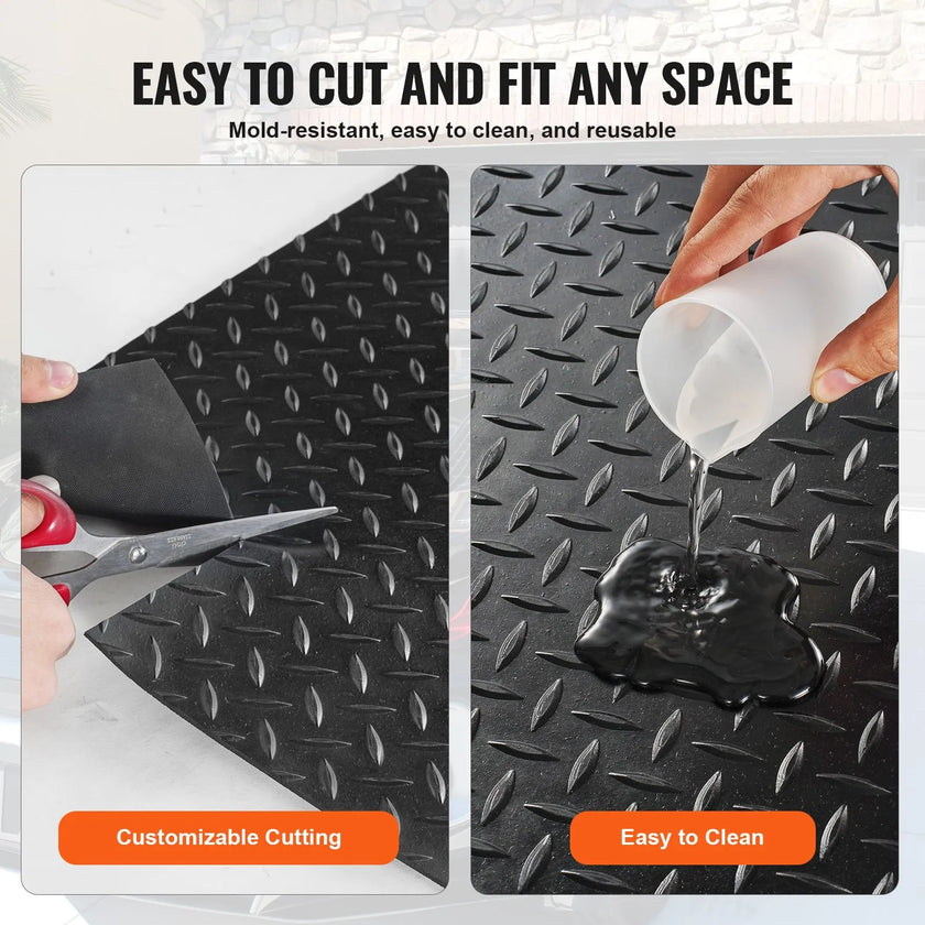 VEVOR Diamond-Plate Rubber Flooring Roll, 3 mm x 4 ft x 15 ft Garage Floor Mat, SBR Rubber Garage Flooring Roll, Easy to Clean, Diamond Plate Rubber Mat for Under Cars, Garage Industry Gym, Black