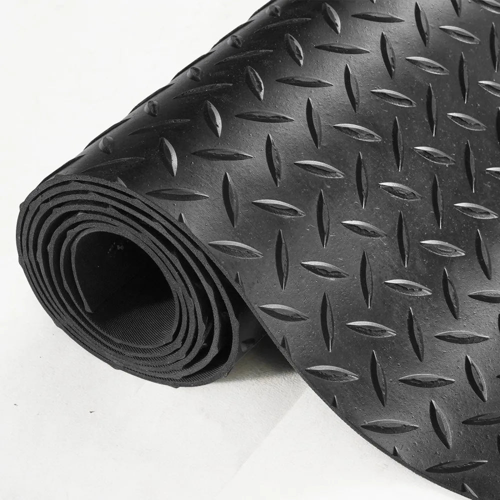 VEVOR Diamond-Plate Rubber Flooring Roll, 3 mm x 4 ft x 8 ft Garage Floor Mat, SBR Rubber Garage Flooring Roll, Easy to Clean, Diamond Plate Rubber Mat for Under Cars, Garage Industry Gym, Black