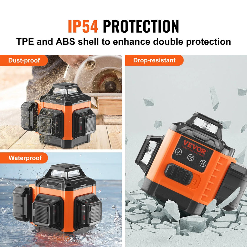 VEVOR Laser Level, 100ft, Self Leveling Manual Green 3 x 360° Cross Line Laser, IP54 Waterproof Remote Control Manual Self-leveling Mode & 8h Continuous Working Time Line Laser, Battery and Stand Incl