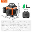 VEVOR Laser Level, 100ft, Self Leveling Manual Green 3 x 360° Cross Line Laser, IP54 Waterproof Remote Control Manual Self-leveling Mode & 8h Continuous Working Time Line Laser, Battery and Stand Incl