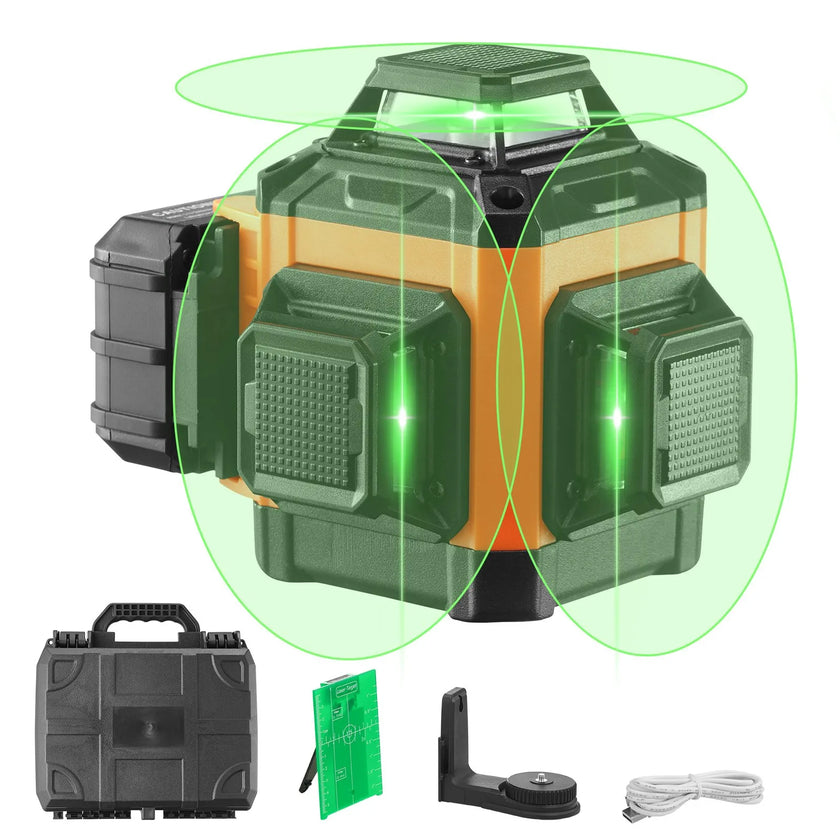 VEVOR Laser Level, 100ft, Self Leveling Manual Green 3 x 360° Cross Line Laser, IP54 Waterproof Remote Control Manual Self-leveling Mode & 8h Continuous Working Time Line Laser, Battery and Stand Incl