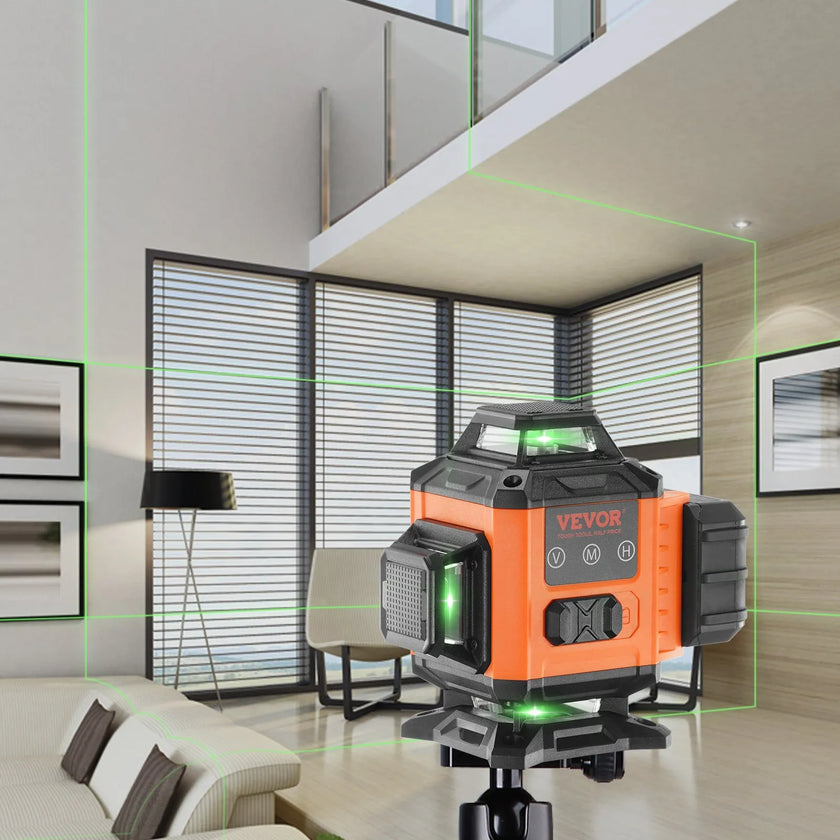 VEVOR Laser Level, 100ft, Self Leveling Manual Green 3 x 360° Cross Line Laser, IP54 Waterproof Remote Control Manual Self-leveling Mode & 5h Continuous Working Time Line Laser, Battery Include