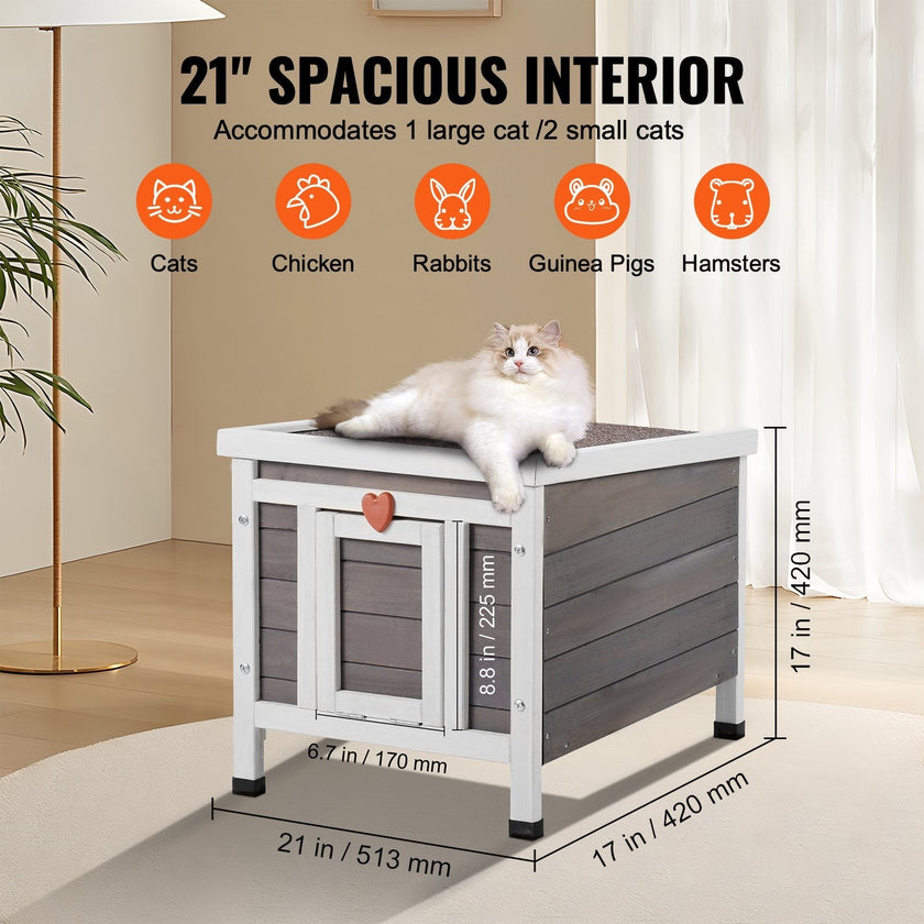 VEVOR Outdoor Cat House Wooden Feral Cat Shelter with Roof & PVC Door Flaps