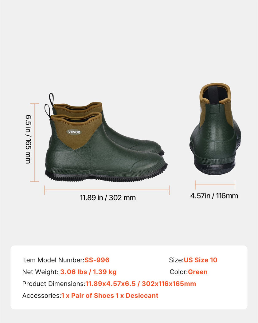 VEVOR Women's Ankle Deck Boots Waterproof Anti-Slip Work Rain Boots Size 10 US
