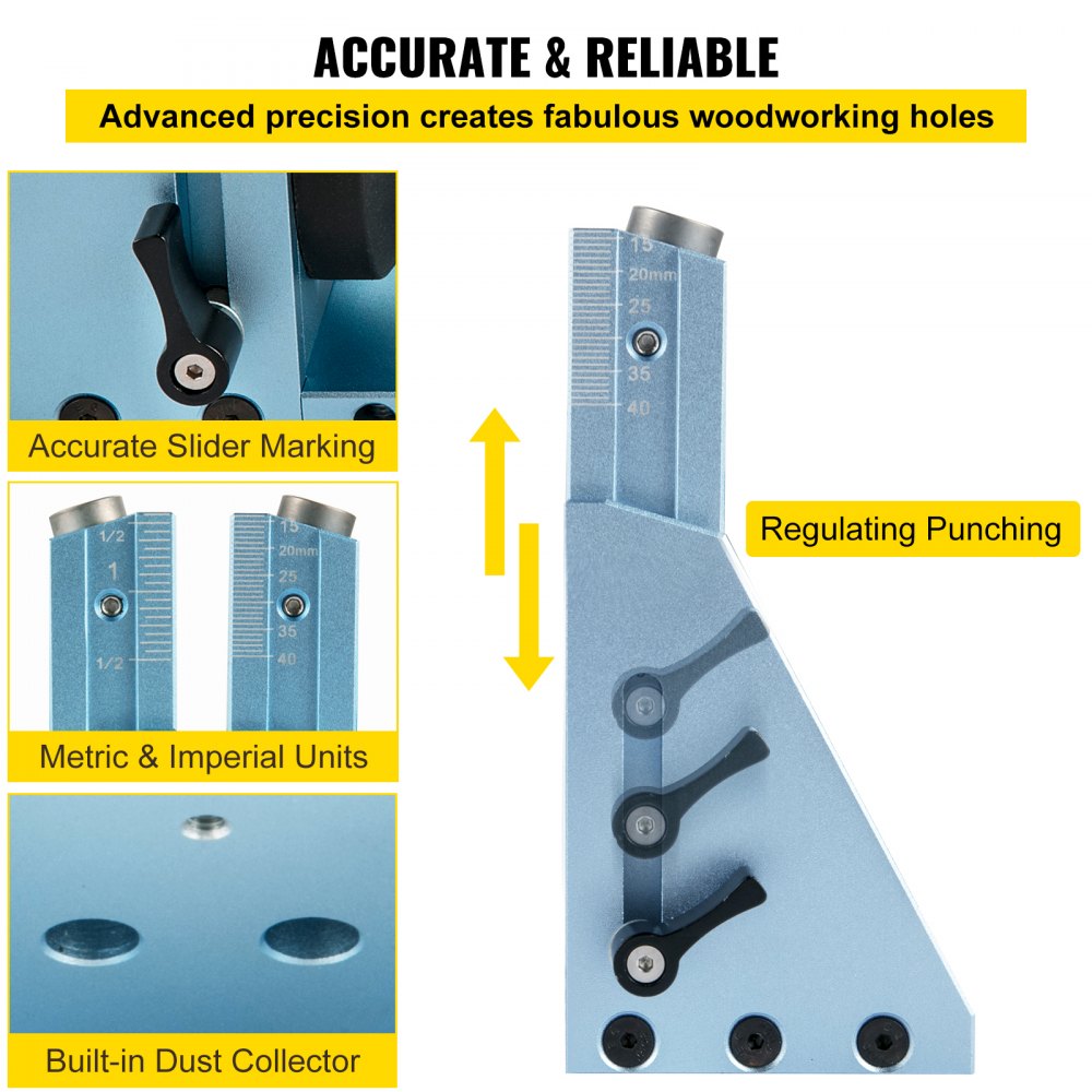 VEVOR Pocket Hole Jig Kit, Professional and Upgraded Aluminum, Adjustable & Easy to Use Joinery Woodworking System, Wood Guides Joint Angle Tool with Clamping Pliers Screw for DIY Carpentry Projects