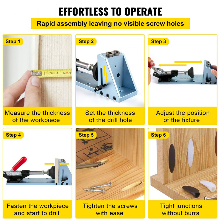 VEVOR Pocket Hole Jig Kit, Adjustable & Easy to Use Joinery Woodworking System, Professional and Upgraded Aluminum, Wood Guides Joint Angle Tool with Extension Rod Screws for DIY Carpentry Projects