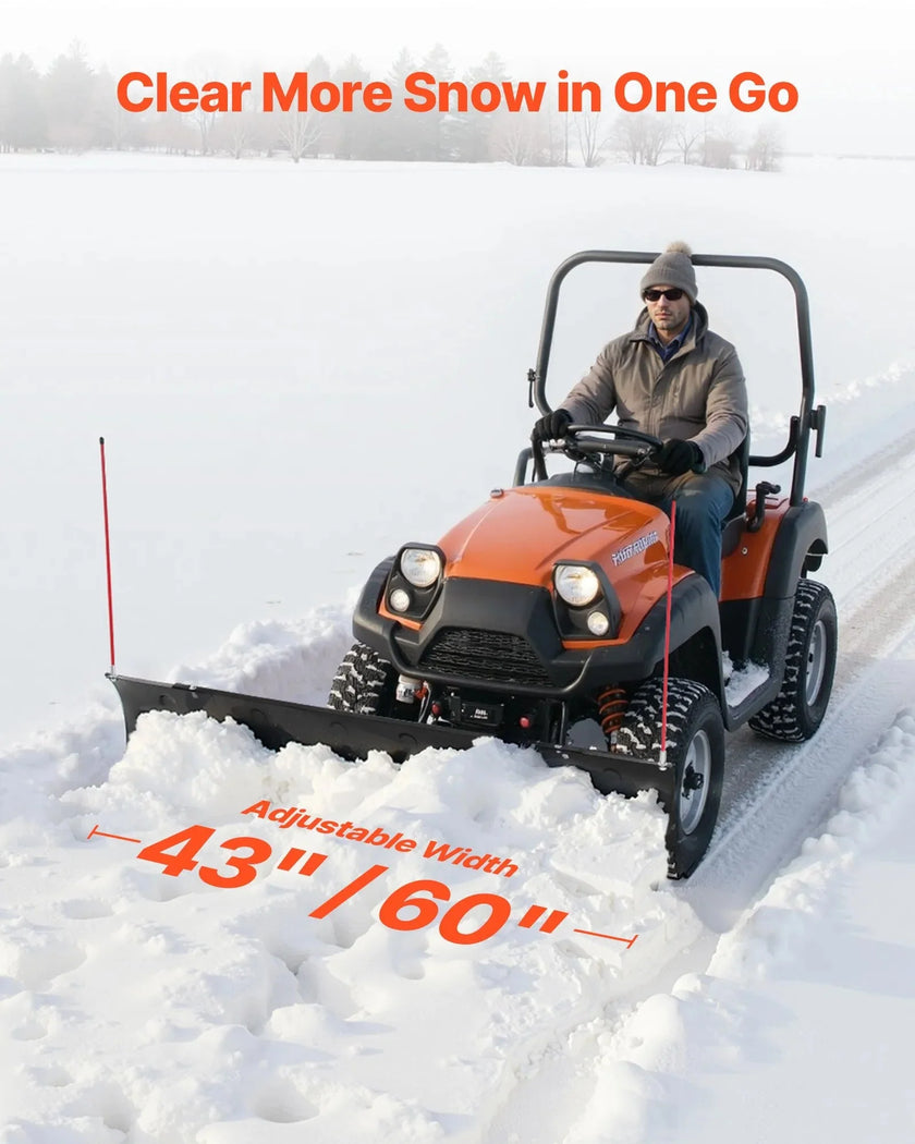 VEVOR Snow Plow Blade, 43 in/60 in Width Adjustable Snow Plow Kit, Easy to Detach, Universal Mount Plowing Attachment with Rubber Flaps, Heavy Duty Steel Blade, Compatible with Most UTV & ATV