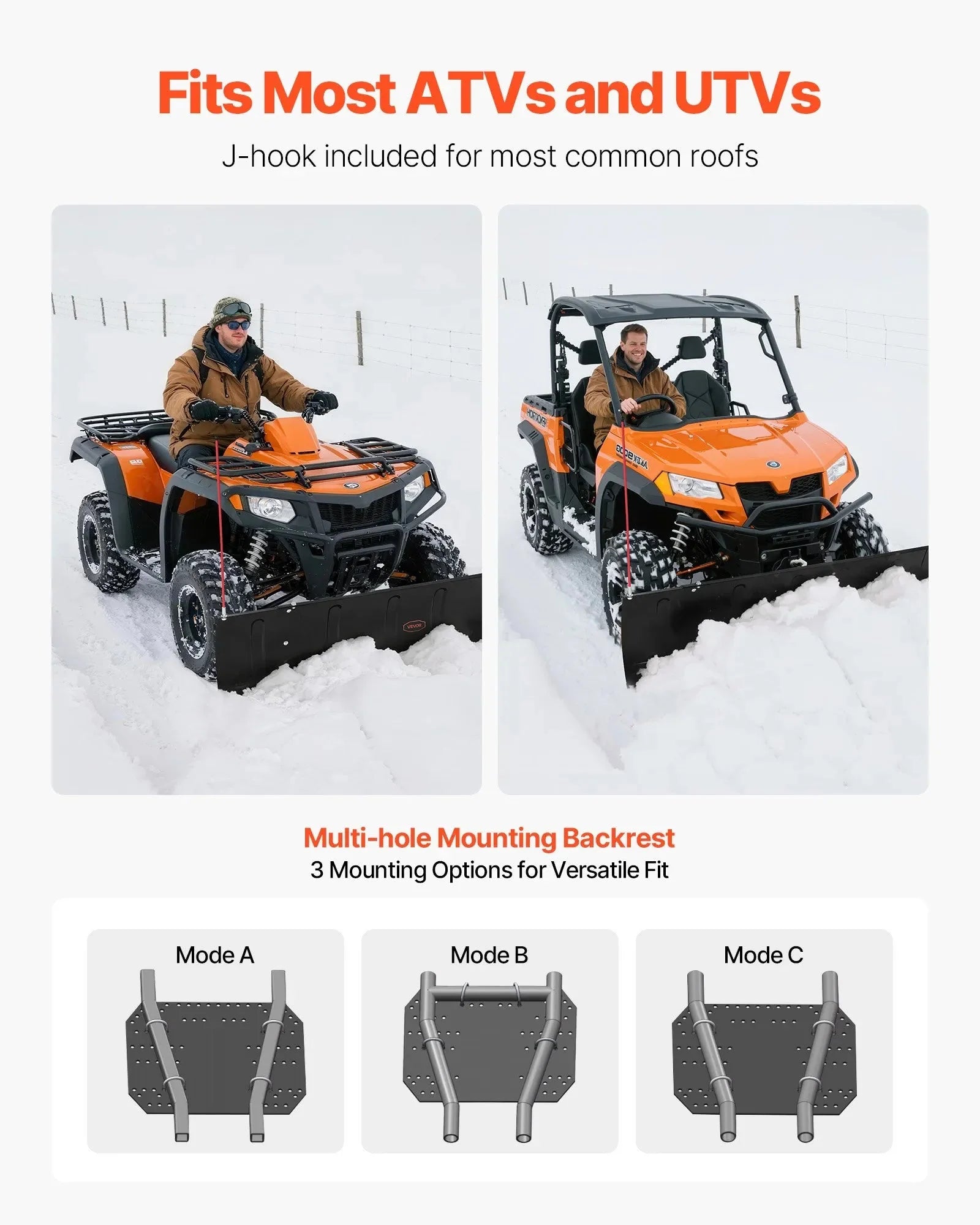 VEVOR Snow Plow Blade, 43 in/60 in Width Adjustable Snow Plow Kit, Easy to Detach, Universal Mount Plowing Attachment with Rubber Flaps, Heavy Duty Steel Blade, Compatible with Most UTV & ATV