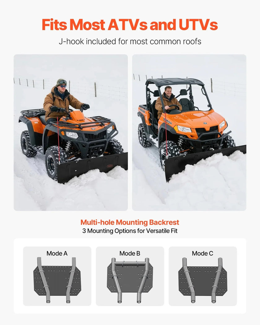 VEVOR Snow Plow Blade, 43 in/60 in Width Adjustable Snow Plow Kit, Easy to Detach, Universal Mount Plowing Attachment with Rubber Flaps, Heavy Duty Steel Blade, Compatible with Most UTV & ATV