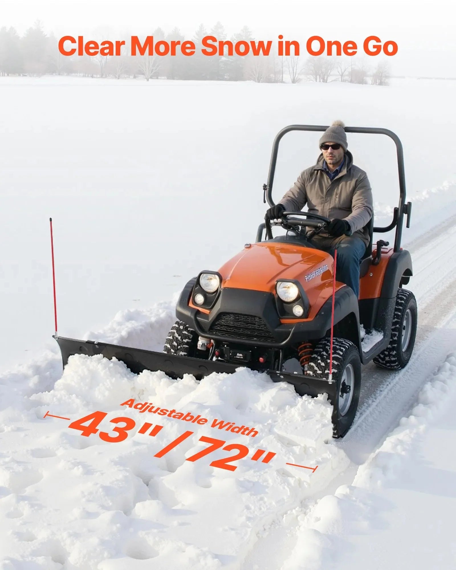 VEVOR Snow Plow Blade, 43 in/72 in Width Adjustable Snow Plow Kit, Easy to Detach, Universal Mount Plowing Attachment with Rubber Flaps, Heavy Duty Steel Blade, Compatible with Most UTV & ATV