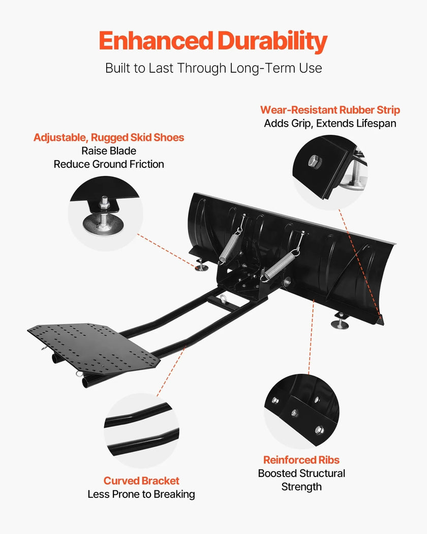 VEVOR Snow Plow Kit, 48in Universal Snow Plow Attachment, Height & Left-Right Adjustable, Quick To Detach, Steel ATV Scrape Blade, 3 Mount Options, Efficient Snows Clearing, for Most ATVs & UTVs