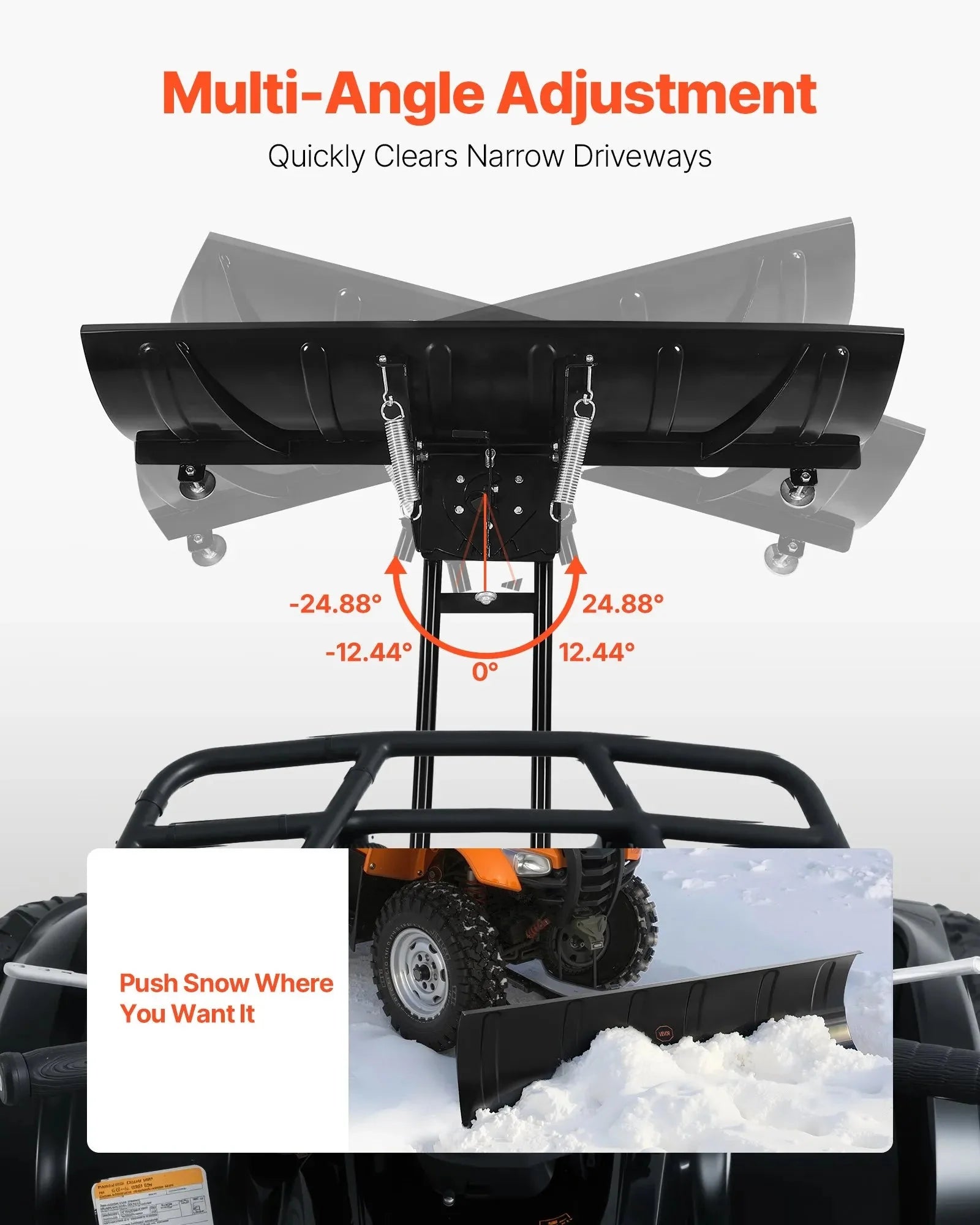 VEVOR Snow Plow Kit, 60in Universal Snow Plow Attachment, Height & Left-Right Adjustable, Quick To Detach, Steel ATV Scrape Blade, 3 Mount Options, Efficient Snows Clearing, for Most ATVs & UTVs