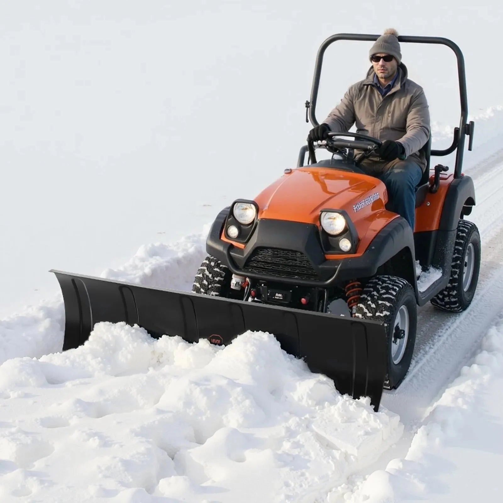 VEVOR Snow Plow Kit, 60in Universal Snow Plow Attachment, Height & Left-Right Adjustable, Quick To Detach, Steel ATV Scrape Blade, 3 Mount Options, Efficient Snows Clearing, for Most ATVs & UTVs