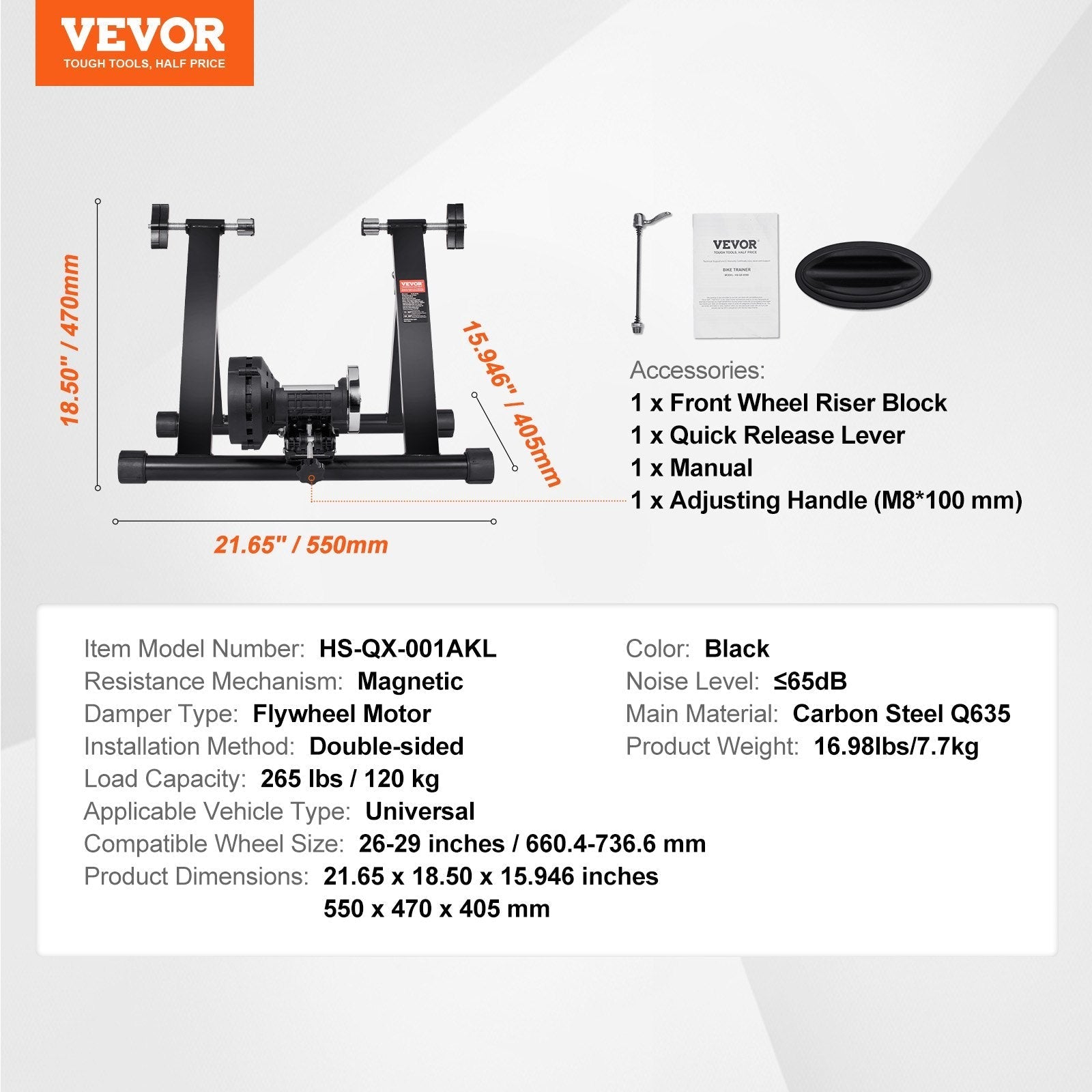 VEVOR Bike Trainer Stand, Magnetic Stationary Bike Stand for 26