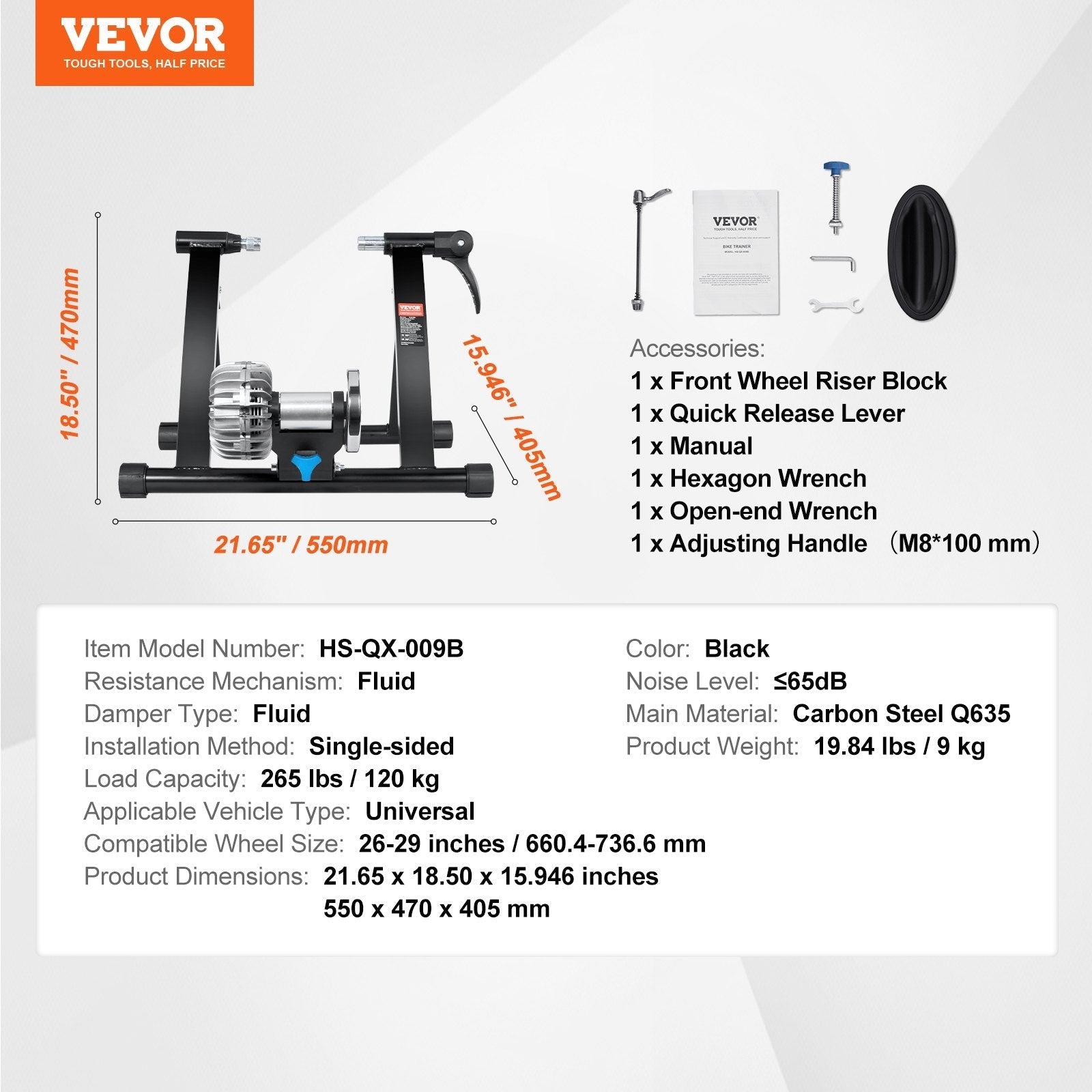 VEVOR Bike Trainer Stand, Fluid Stationary Bike Stand for 26
