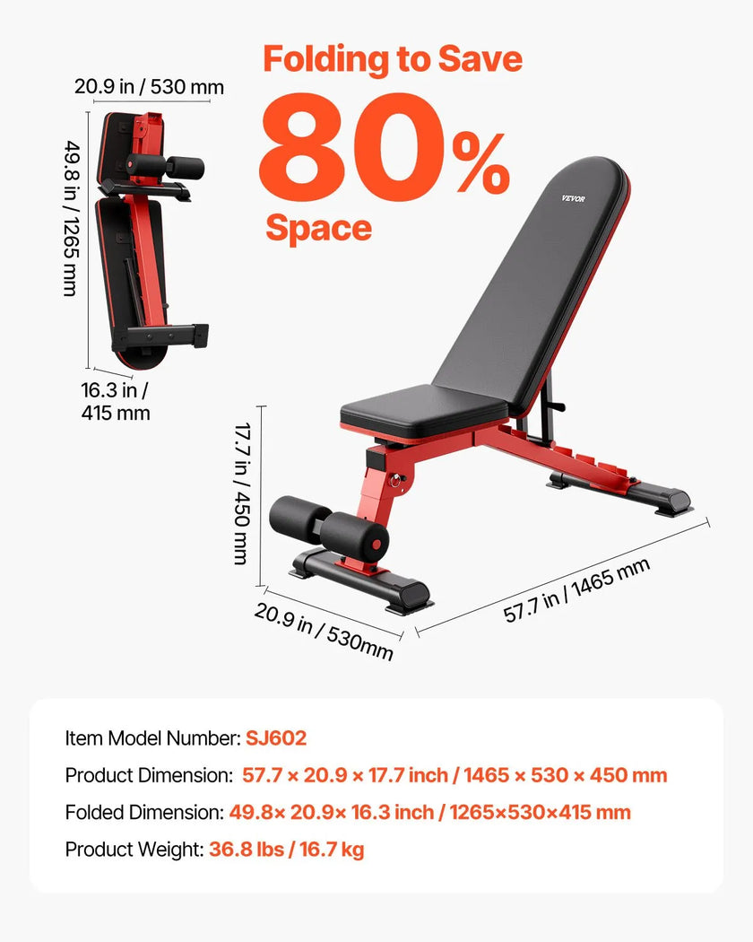 VEVOR Weight Bench Sit up Bench Home Gym Strength Training Adjustable Foldable