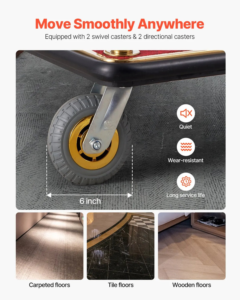 VEVOR Hotel Luggage Cart 1100 LBS Stainless Steel Bellman's Cart Curved Uprights